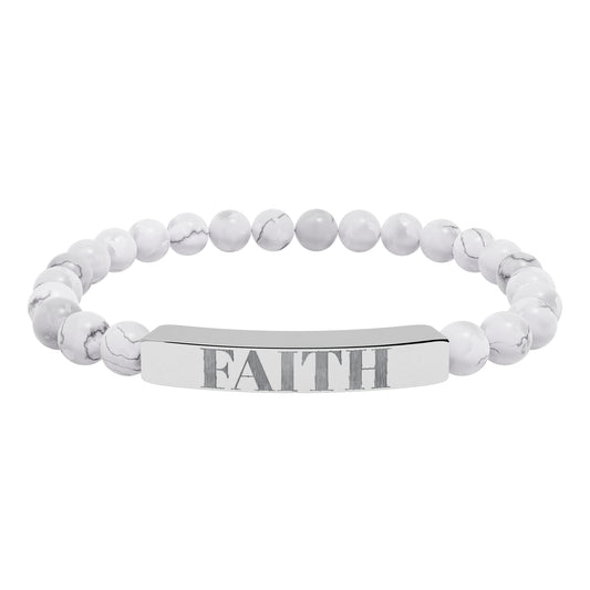 Faith Engraved Stone Stretch Bracelet | Natural Bead Bar Bracelet