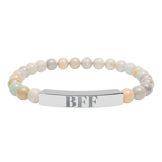 Best Friends Forever| BFF | Engraved Bar Natural Stone Bracelet | Stretch Beaded Bracelet