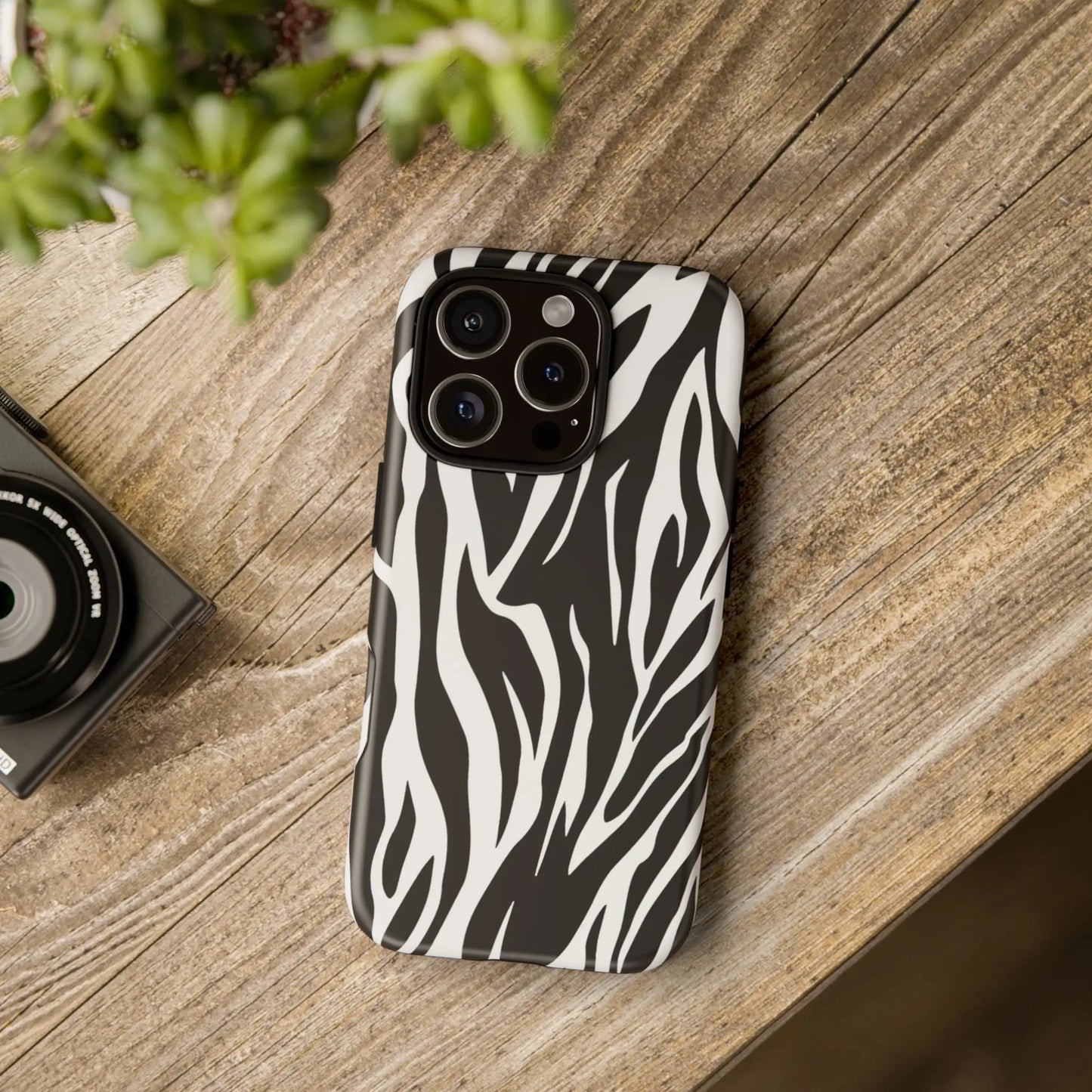 Black White Tiger Print Tough Case Cover for iPhone Samsung and Google phones. - Phone Case