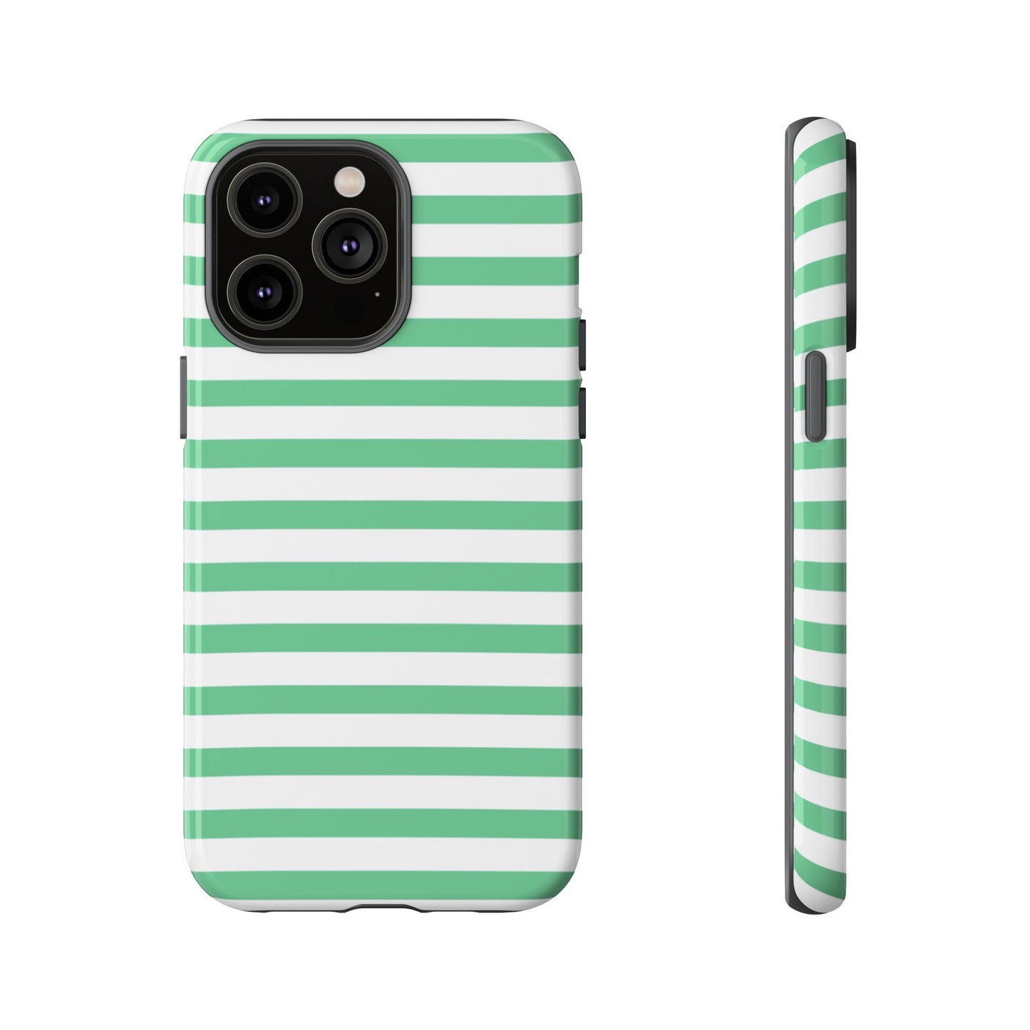 Mint Green Striped Phone Case | Horizontal Candy Stripe iPhone Cover