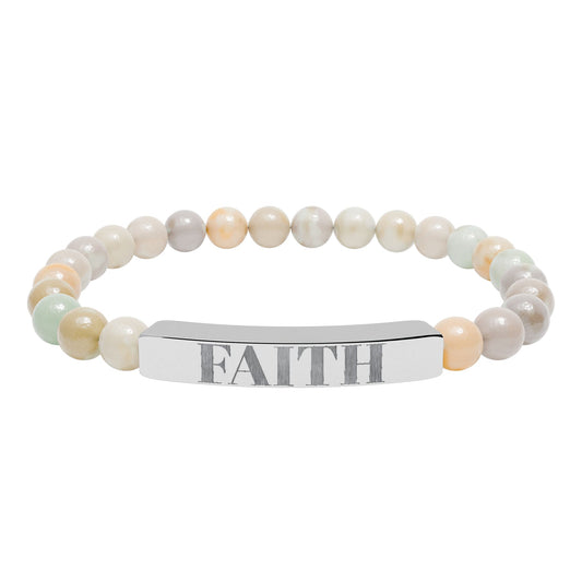 Faith Engraved Stone Stretch Bracelet | Natural Bead Bar Bracelet