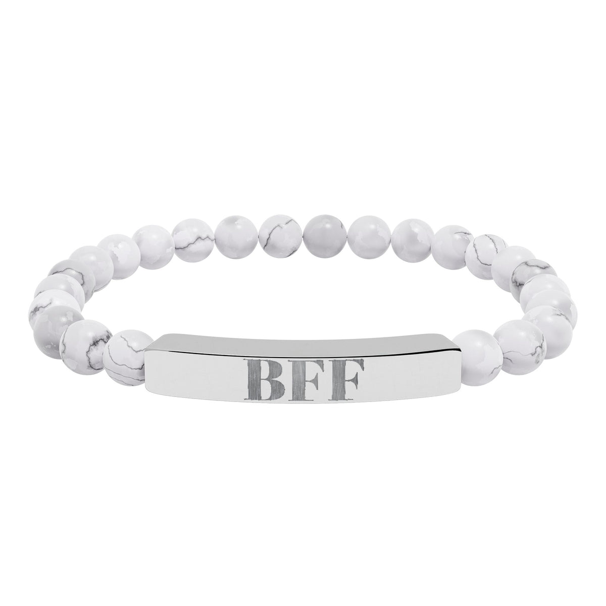 Best Friends Forever| BFF | Engraved Bar Natural Stone Bracelet | Stretch Beaded Bracelet