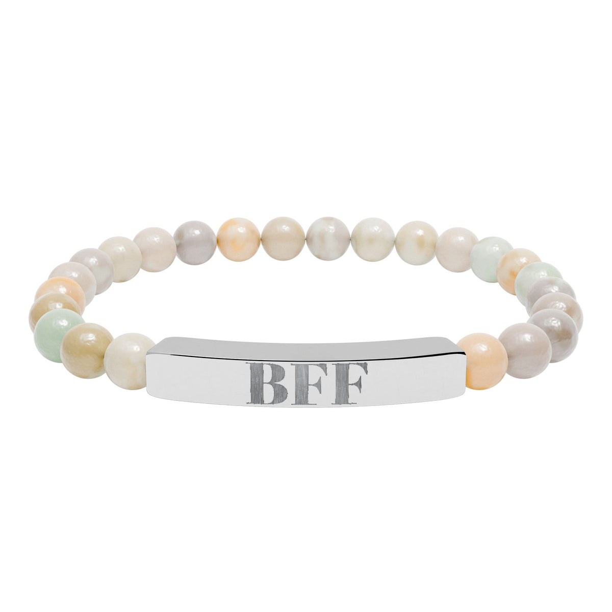 Best Friends Forever| BFF | Engraved Bar Natural Stone Bracelet | Stretch Beaded Bracelet