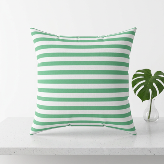 Green & White Horizontal Stripe Pillow Spun Polyester Square Pillow | Coastal Nautical Decor