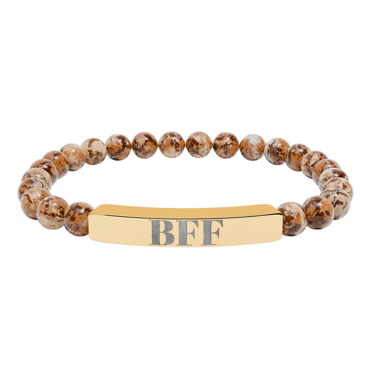 Best Friends Forever| BFF | Engraved Bar Natural Stone Bracelet | Stretch Beaded Bracelet