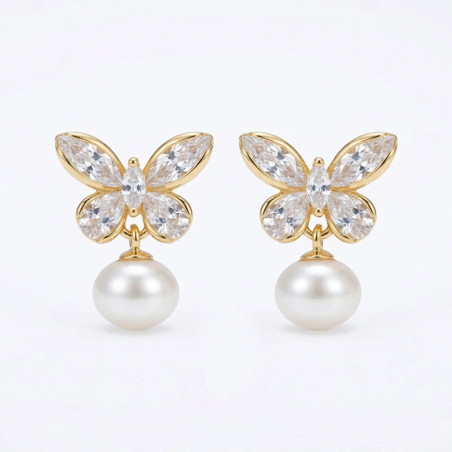 925 sterling silver gold butterfly pearl drop earrings with elegant crystal butterfly and lustrous white pearls