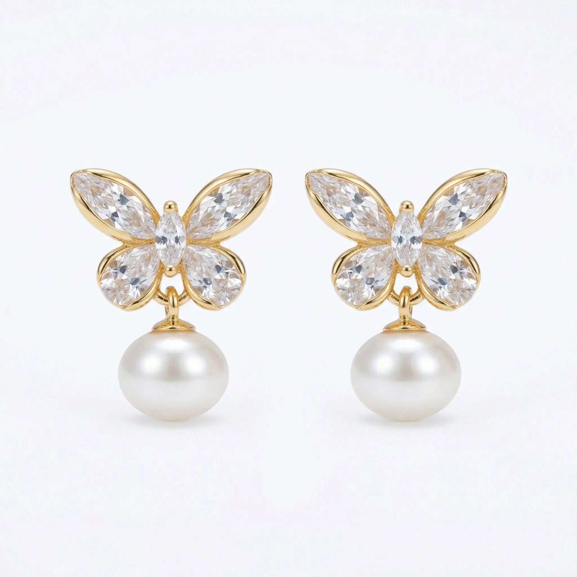 925 sterling silver gold butterfly pearl drop earrings with elegant crystal butterfly and lustrous white pearls