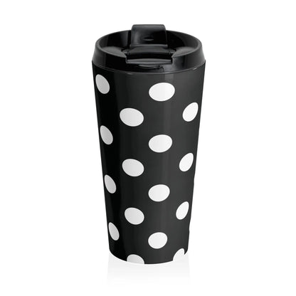 Black and white polka dot stainless steel travel mug with black lid eco-friendly large drink tumbler