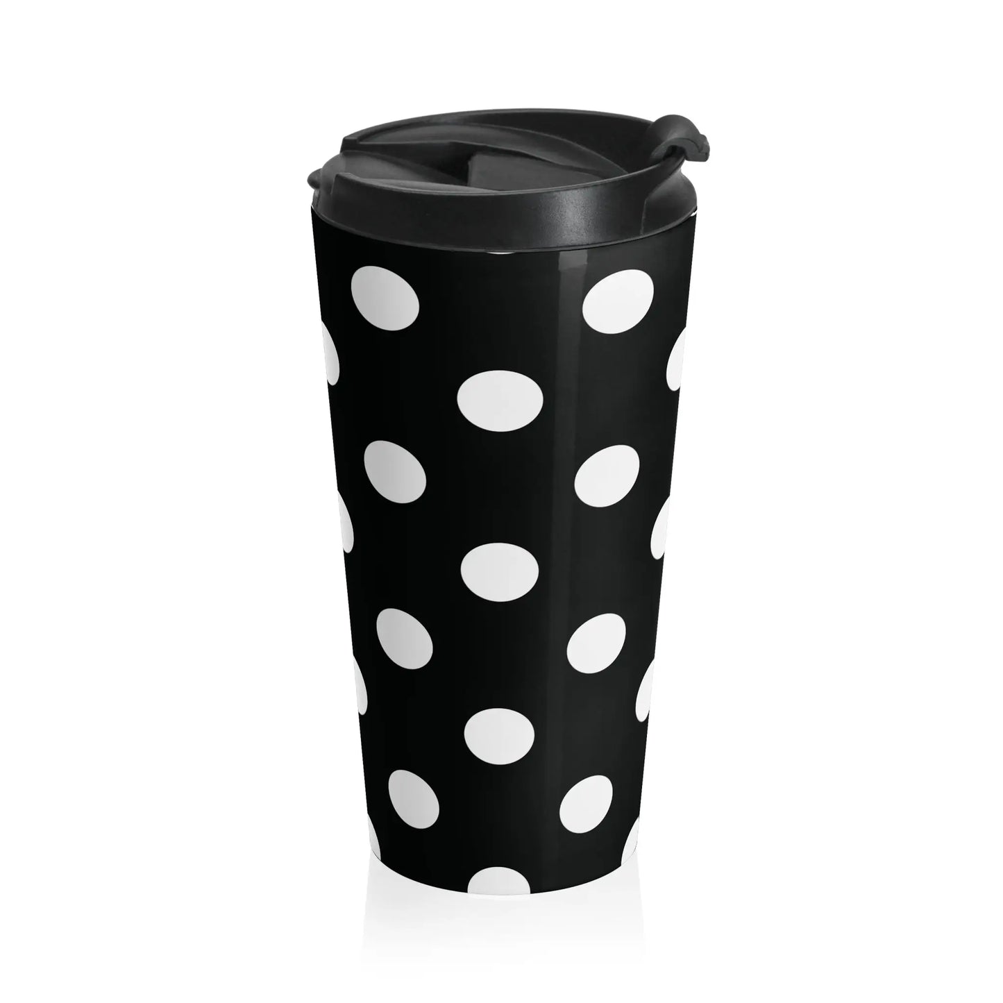 Black and white polka dot stainless steel travel mug with black lid eco-friendly large drink tumbler