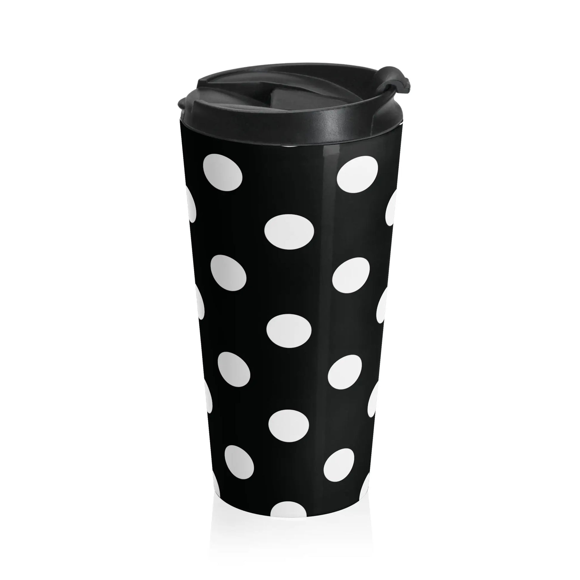 Black and white polka dot stainless steel travel mug with black lid eco-friendly large drink tumbler