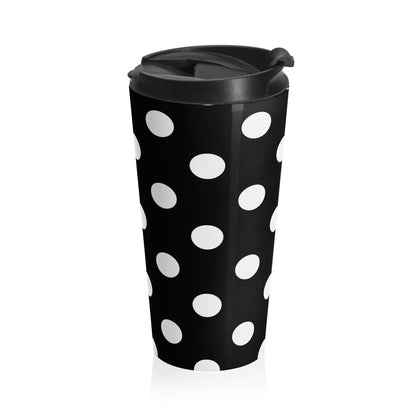 Black and white polka dot stainless steel travel mug with black lid eco-friendly large drink tumbler