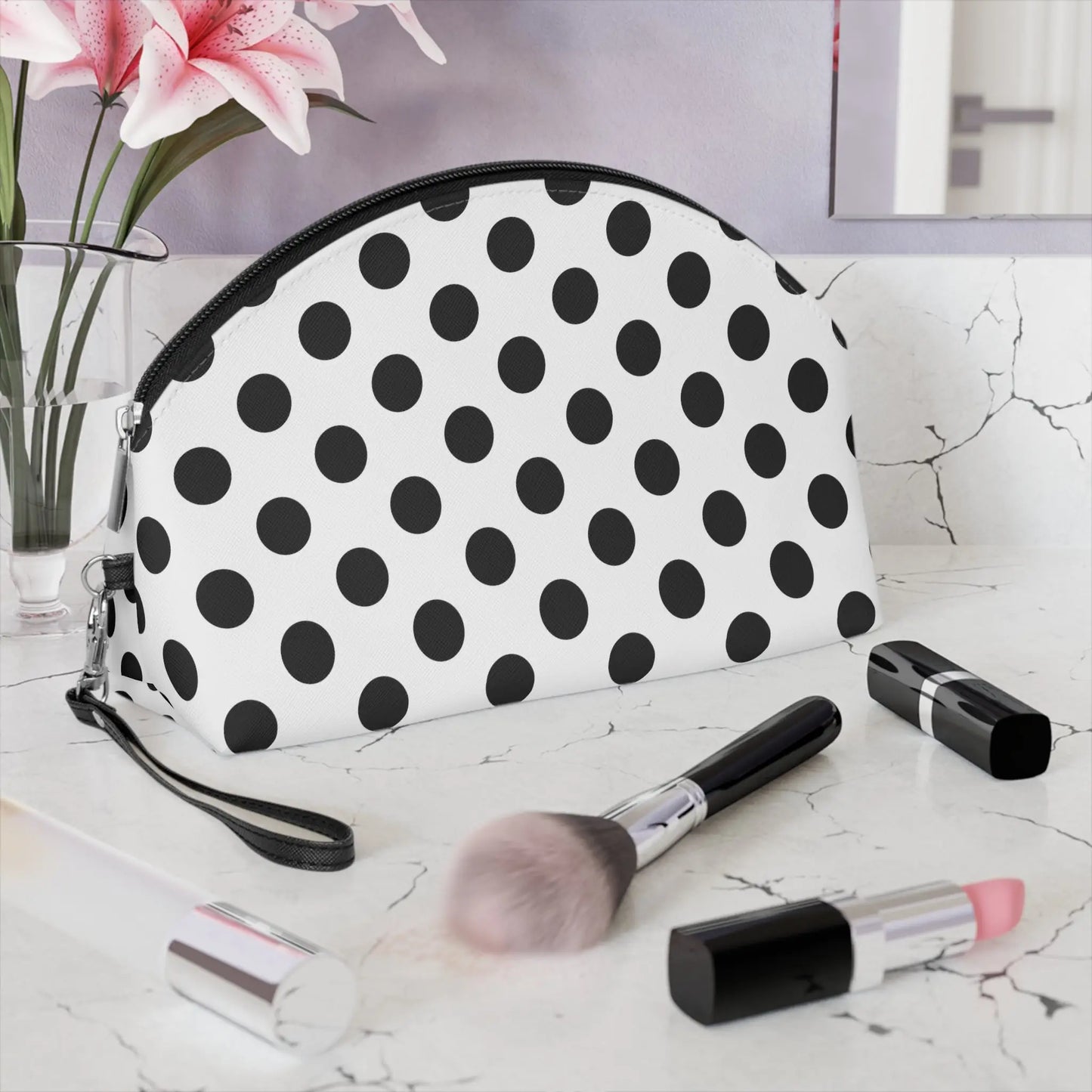 Black Polka dot Makeup Bag
