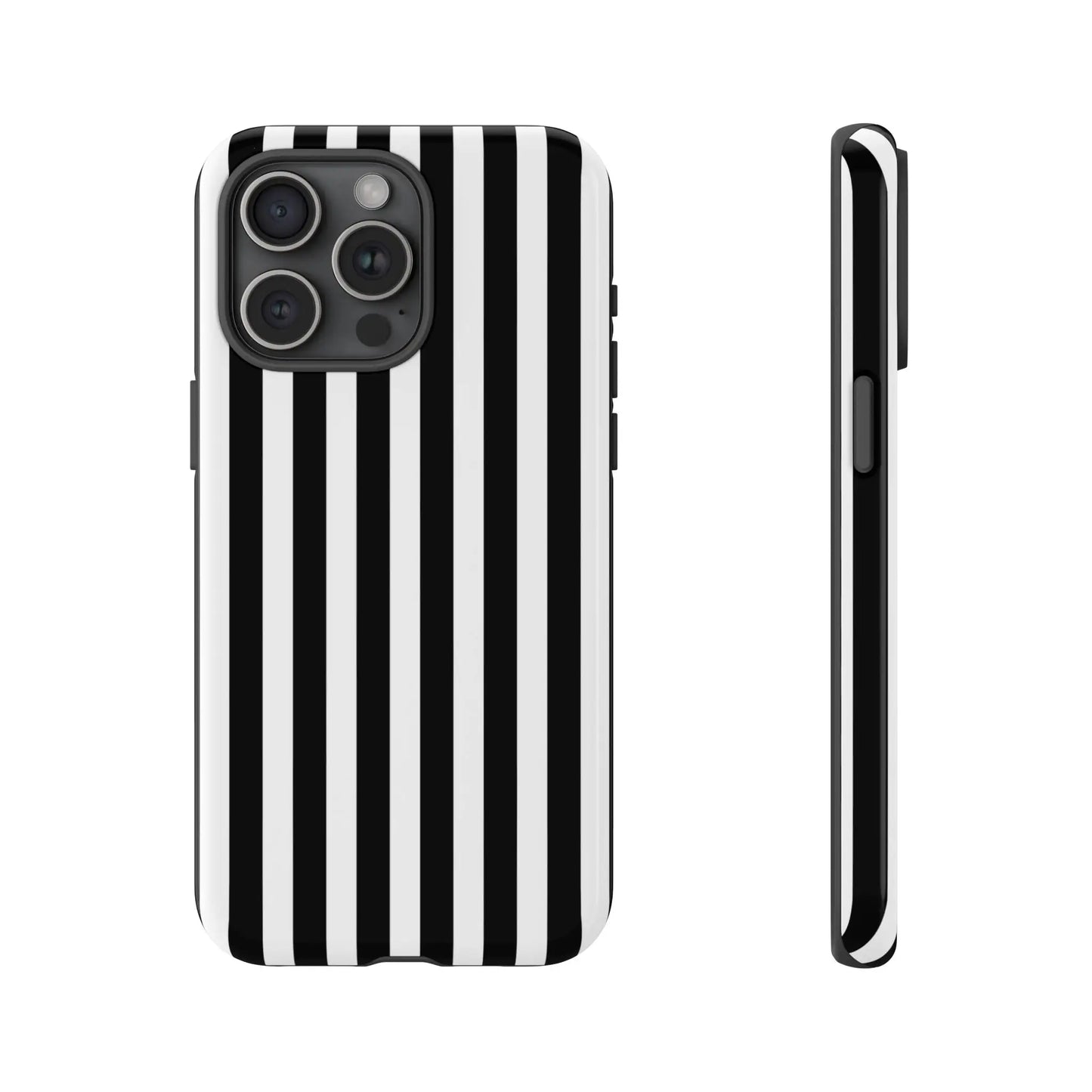 Black white horizontal stripe phone case cover with sleek modern design shown from the back for iPhone Samsung Galaxy and Google Pixel