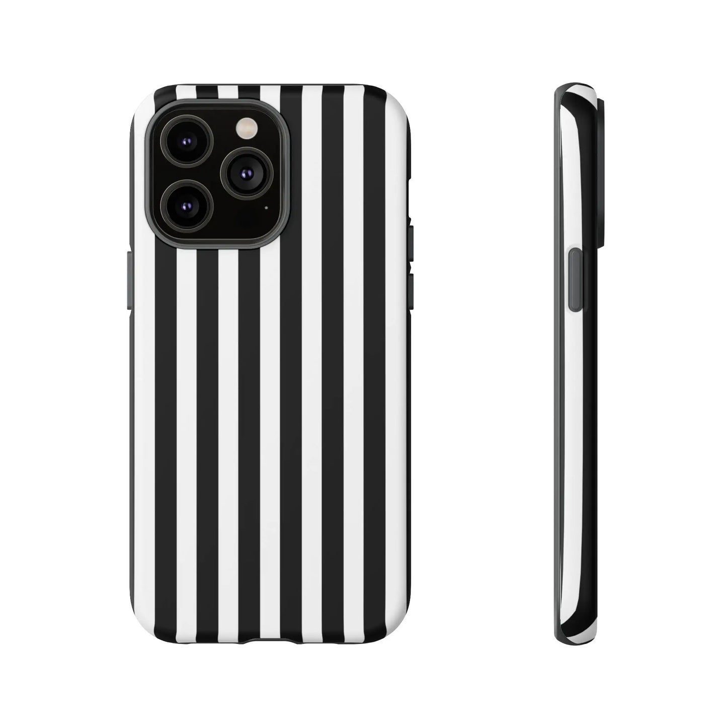 Black white horizontal stripe phone case cover for iPhone Samsung Galaxy S24 and Google Pixel with sleek modern design back visible
