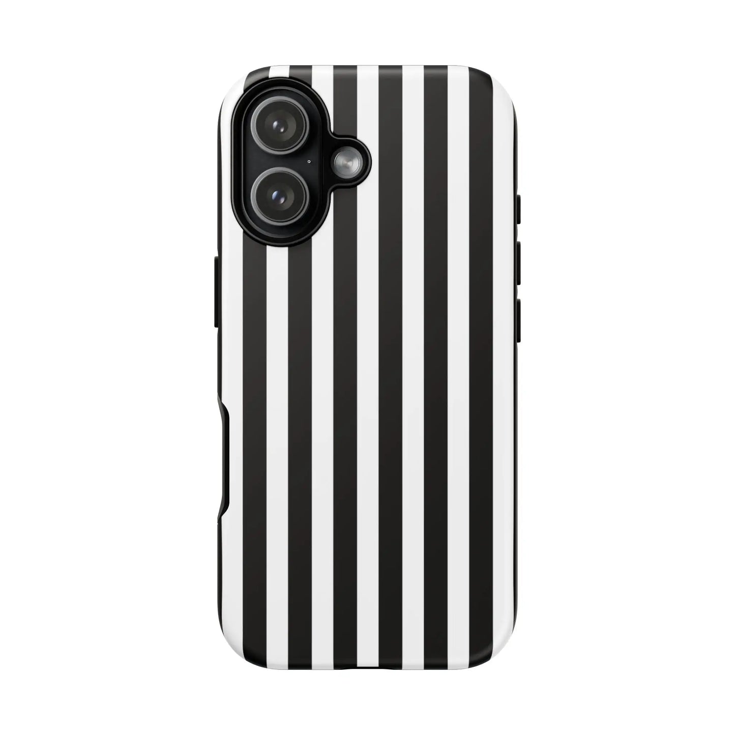 Back side of a black and white horizontal stripe phone case cover with sleek modern design for iphone samsung and pixel phones