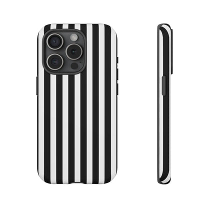 Black white horizontal stripe phone case cover for iphone samsung galaxy s24 and google pixel with sleek modern design back view