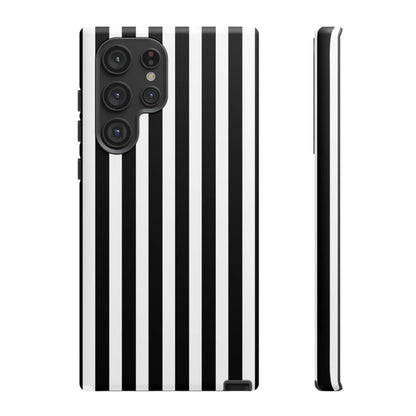 Black white horizontal stripe phone case cover with sleek modern design for iphone samsung galaxy s24 google pixel phones back view