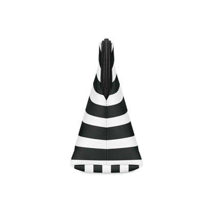 Black and White Stripe Makeup Travel Bag with Removable Strap