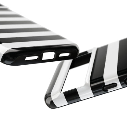 Black white stripe phone case with glossy finish showing the back side for iphone samsung s and google pixel phones