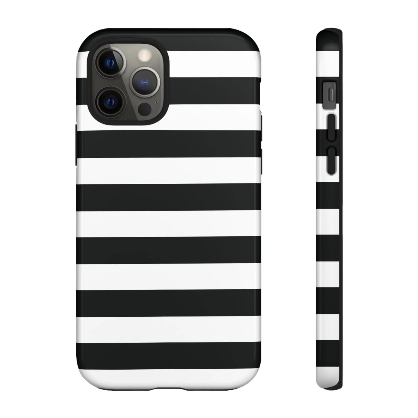 Black white stripe phone case with sleek modern design showing the back for iphone samsung s google pixel phones