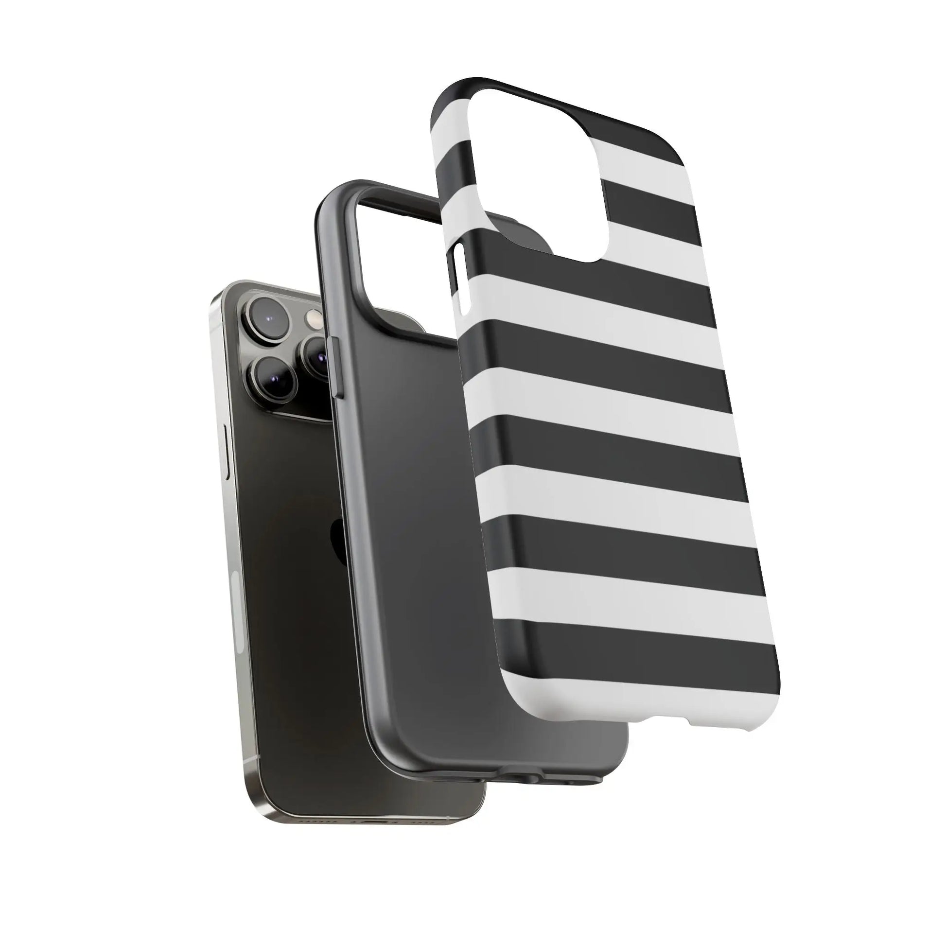 Black white stripe phone case showing the back side with sleek modern design for iphone samsung pixel phones