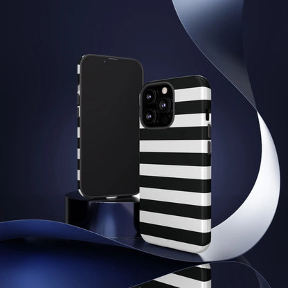 Black white stripe phone case with bold horizontal stripes shown from the back for iphone samsung pixel phones