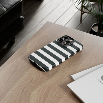 Black white stripe phone case with sleek modern design shown from the back for iphone samsung and google pixel phones