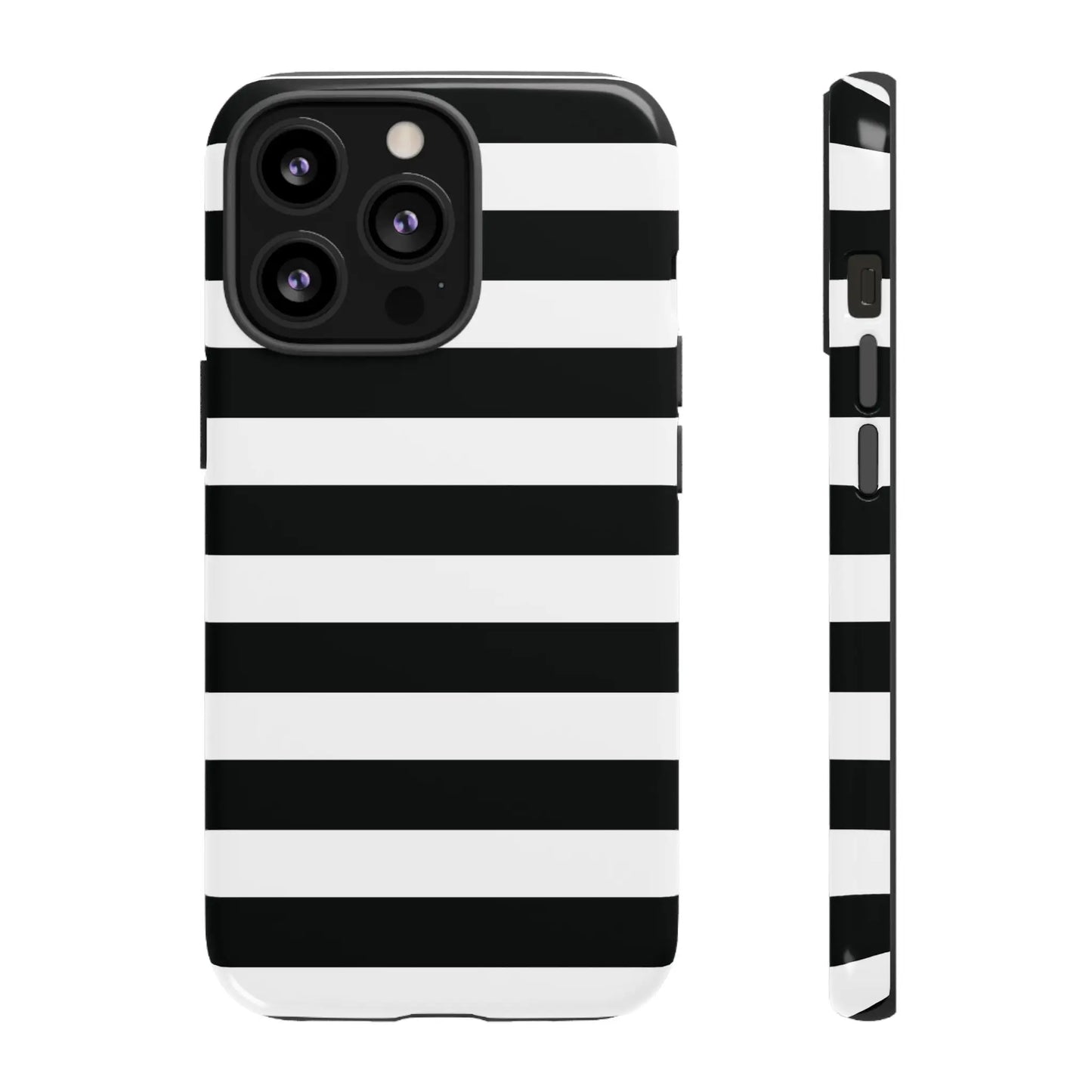 Black white stripe phone case with sleek modern design showing the back side for iphone samsung and google pixel phones