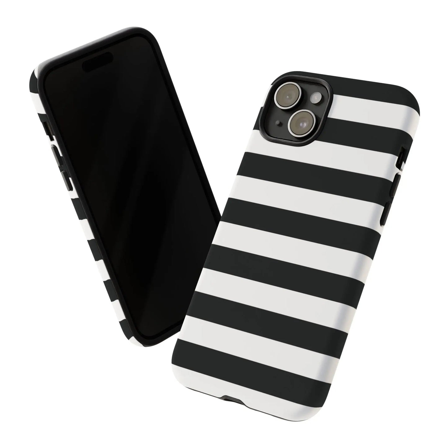 Black white stripe phone case with bold horizontal stripes shown from the back for iphone samsung pixel phones