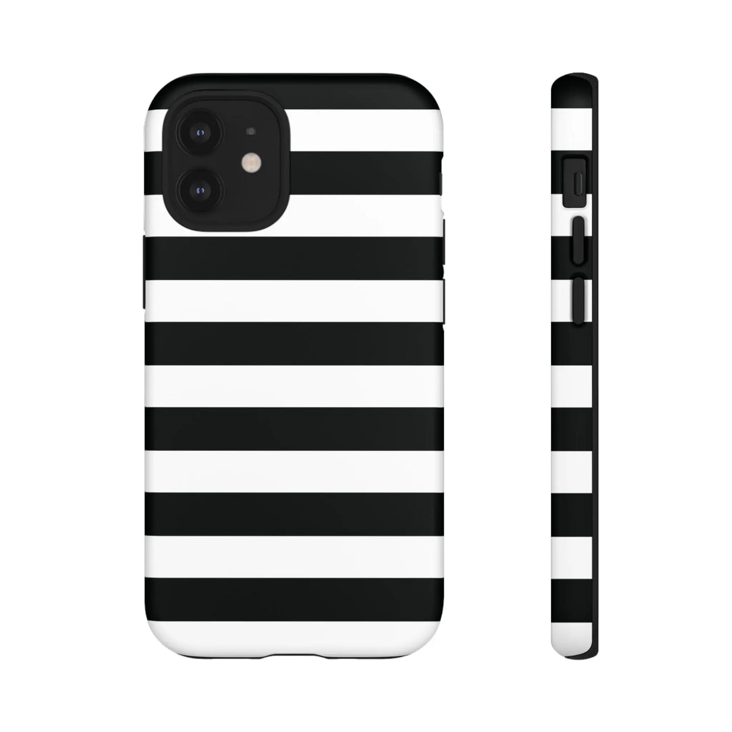 Back side of black white stripe phone case with bold horizontal stripes for iphone samsung s google pixel phones