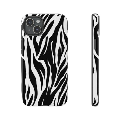 Black White Tiger Print Tough Case Cover for iPhone Samsung and Google phones. - iPhone 15 Plus / Glossy - Phone Case