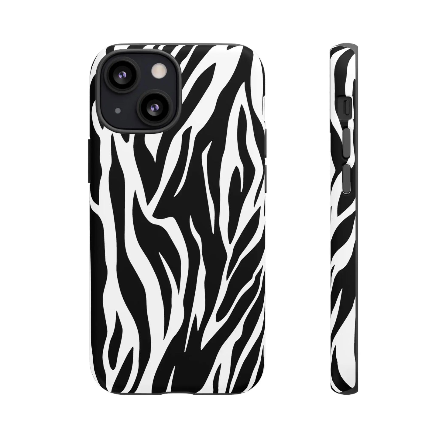 Black White Tiger Print Tough Case Cover for iPhone Samsung and Google phones. - iPhone 13 Mini / Matte - Phone Case