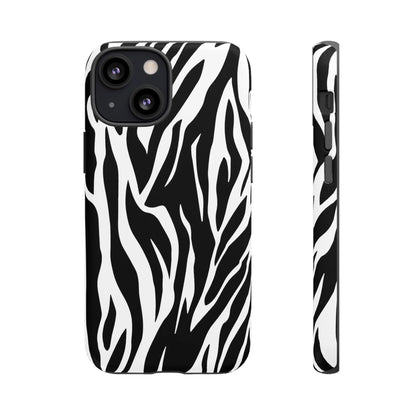 Black White Tiger Print Tough Case Cover for iPhone Samsung and Google phones. - iPhone 13 Mini / Matte - Phone Case