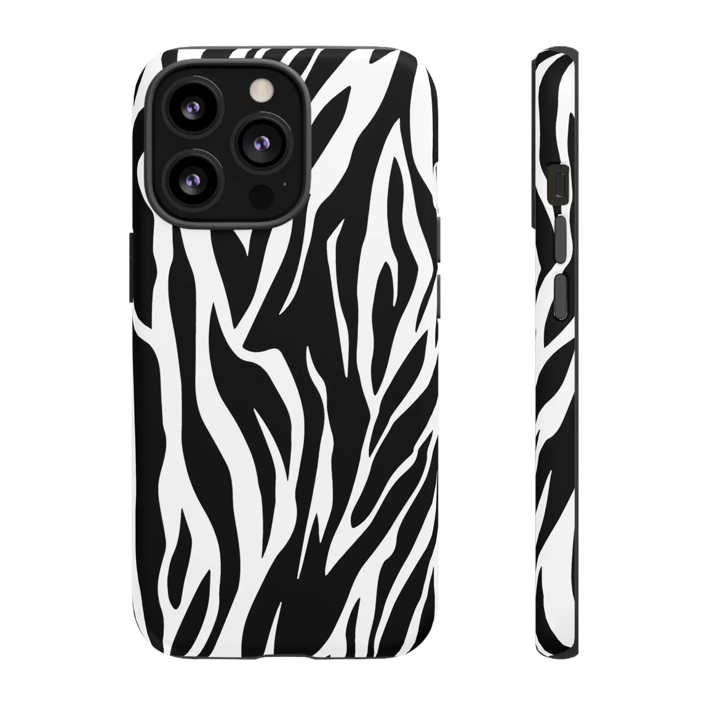 Black White Tiger Print Tough Case Cover for iPhone Samsung and Google phones. - iPhone 13 Pro / Matte - Phone Case