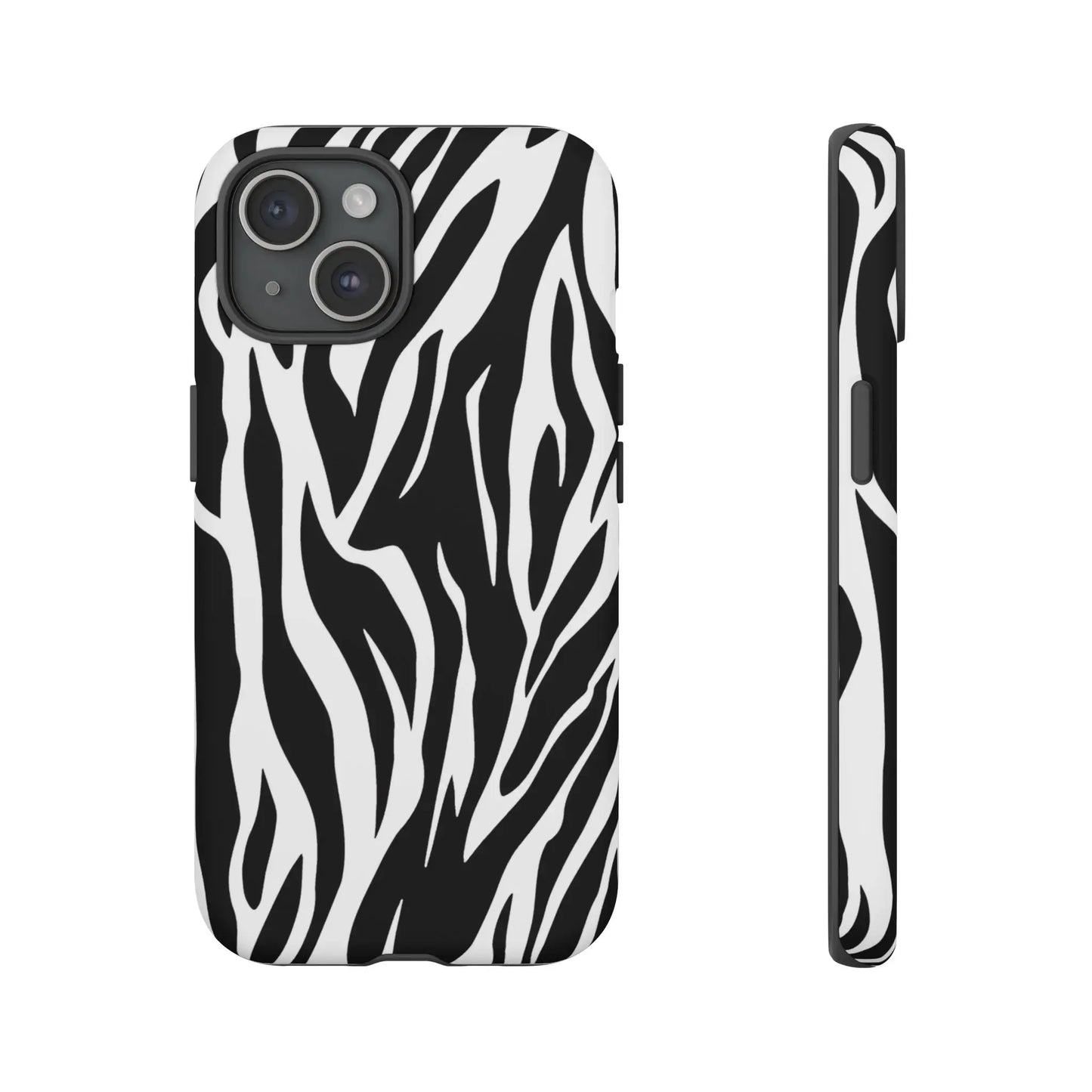 Black White Tiger Print Tough Case Cover for iPhone Samsung and Google phones. - iPhone 15 / Matte - Phone Case