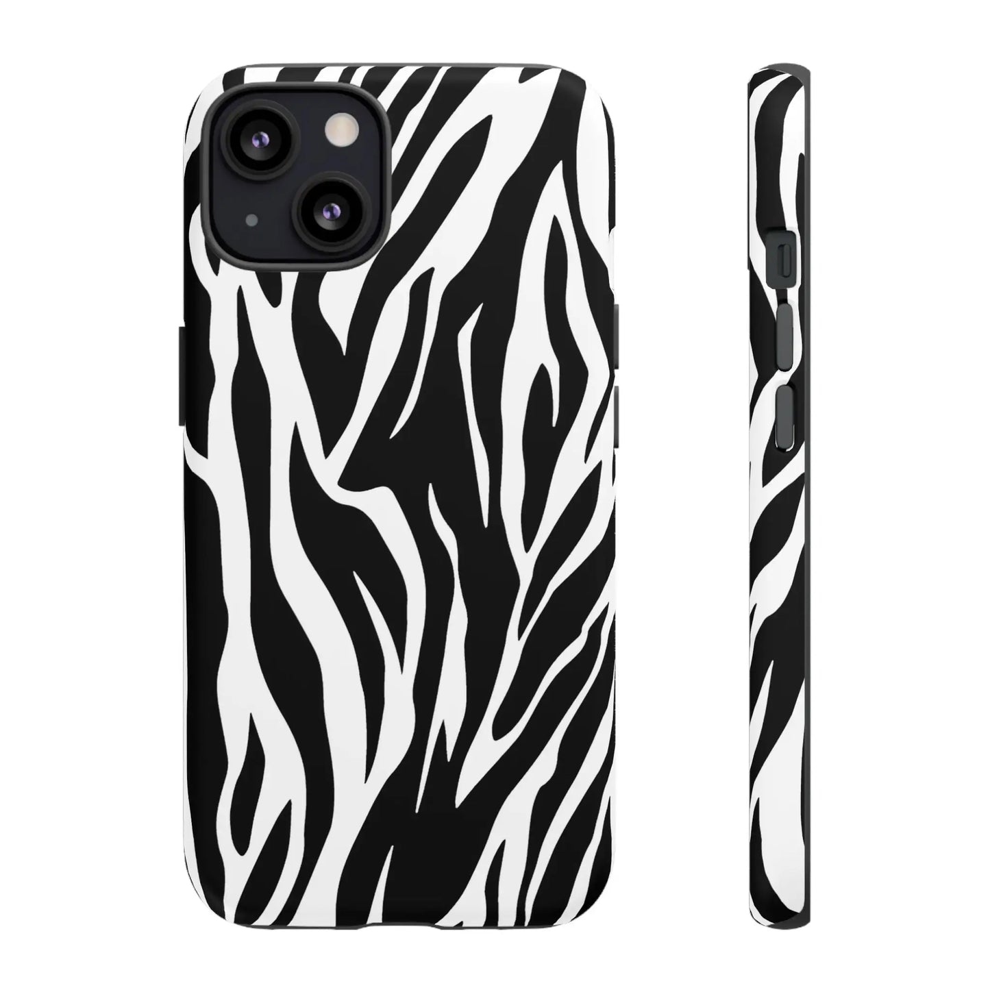 Black White Tiger Print Tough Case Cover for iPhone Samsung and Google phones. - iPhone 13 / Matte - Phone Case