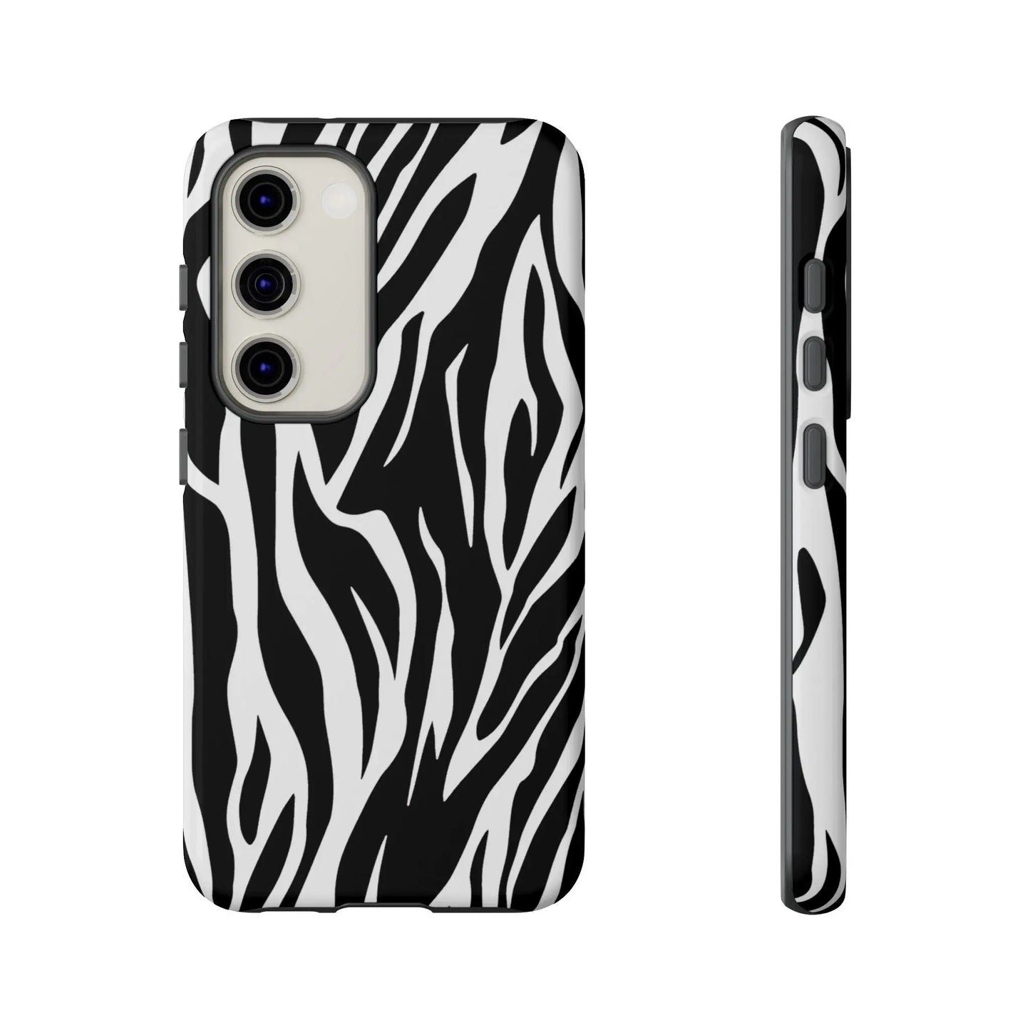 Black White Tiger Print Tough Case Cover for iPhone Samsung and Google phones. - Samsung Galaxy S23 / Glossy - Phone