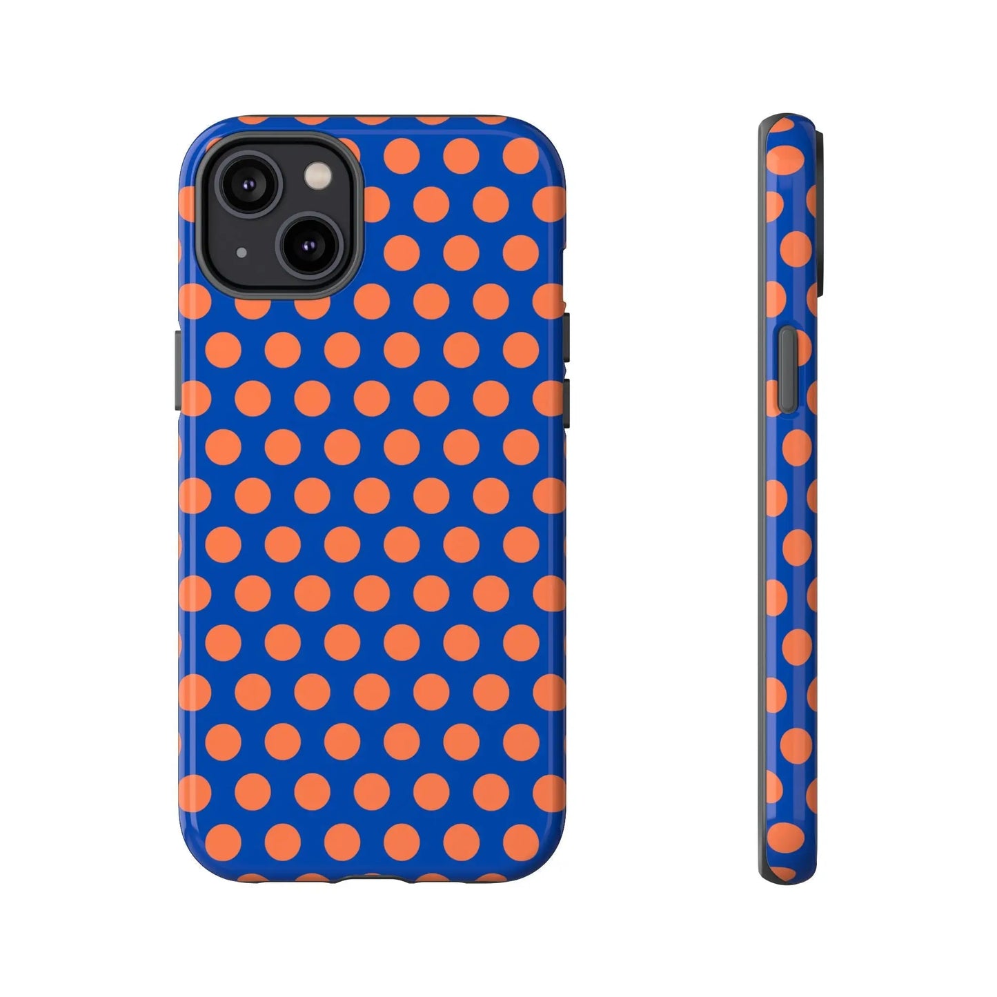 Blue & Coral Polka Dot Phone Case for iPhone Samsung S Google Pixel Phones - iPhone 14 Plus / Glossy - Mobile Phone