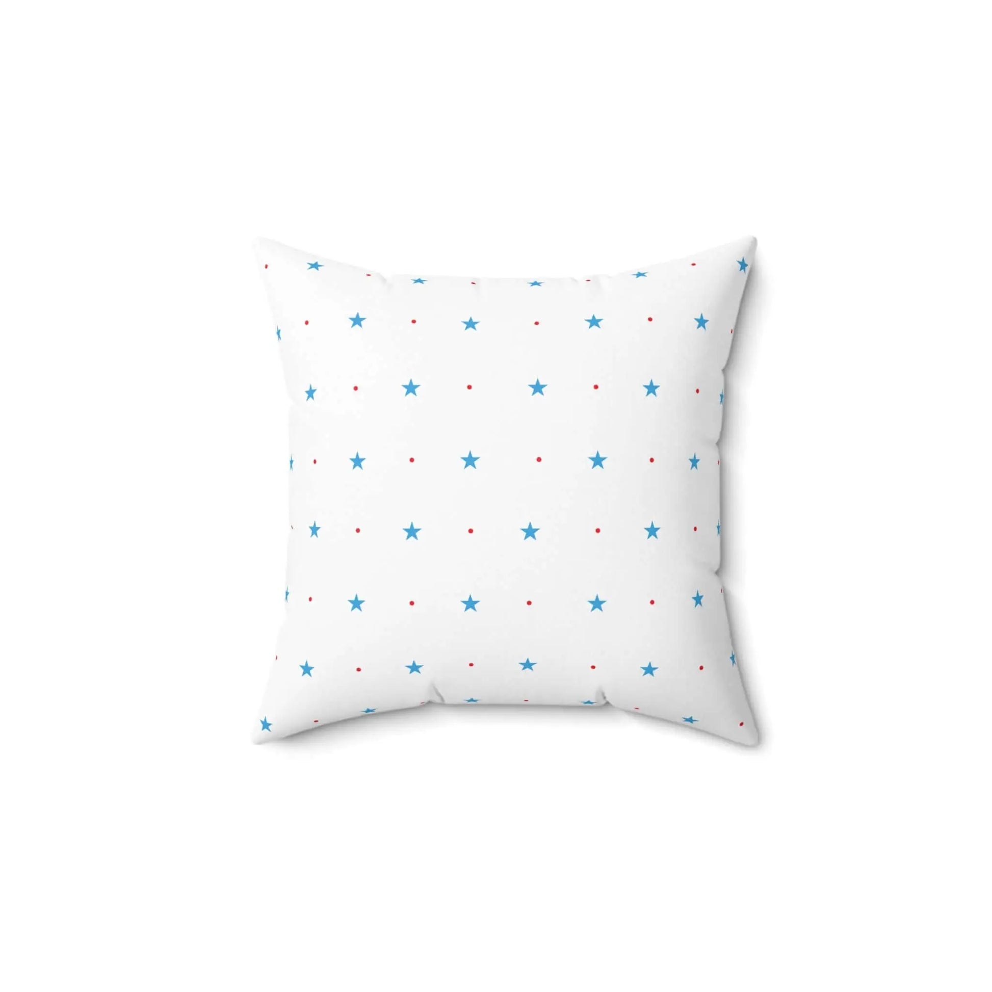 Square Spun Polyester Pillow with Blue Stars and Red Dots Customisable Decorative Throw Pillow in Four Sizes