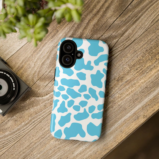 Blue White Cow Print Phone Case Cover - iPhone 16 / Glossy - Phone Case