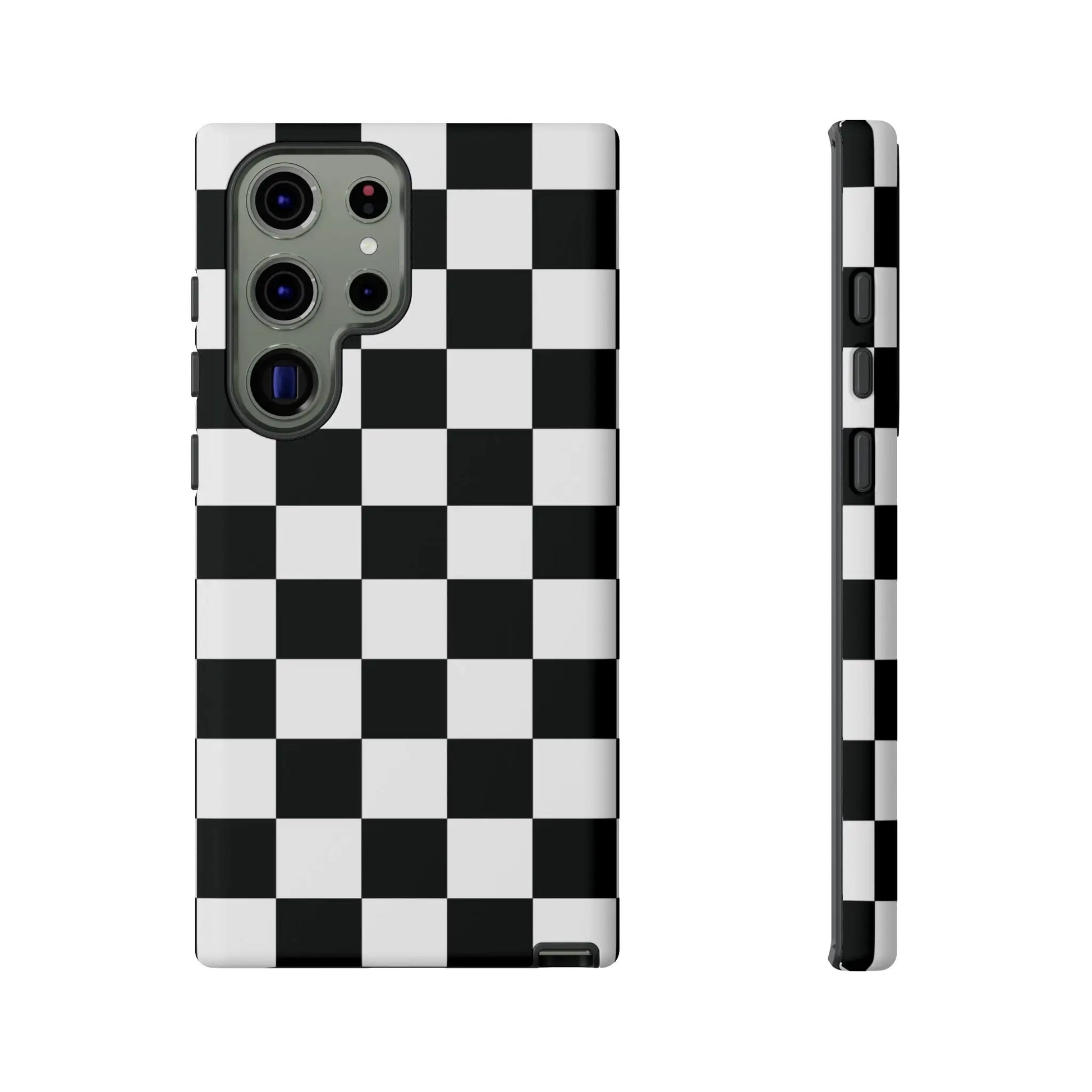 Black and white checkered flag phone case back with sleek modern design protective cover for iphone models