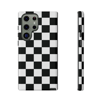 Black and white checkered flag phone case back with sleek modern design protective cover for iphone models