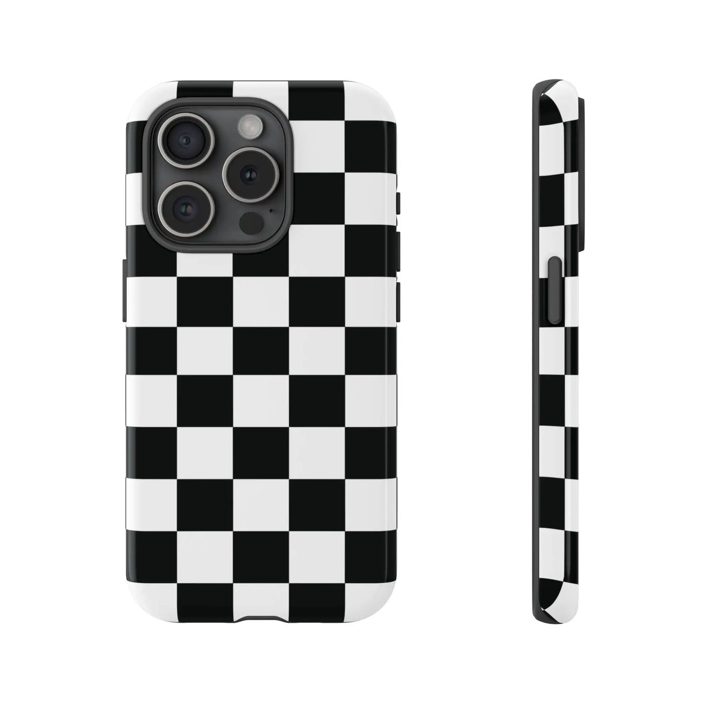 Back side of a sleek black and white checkered flag phone case protective cover for iphone flag phone cases