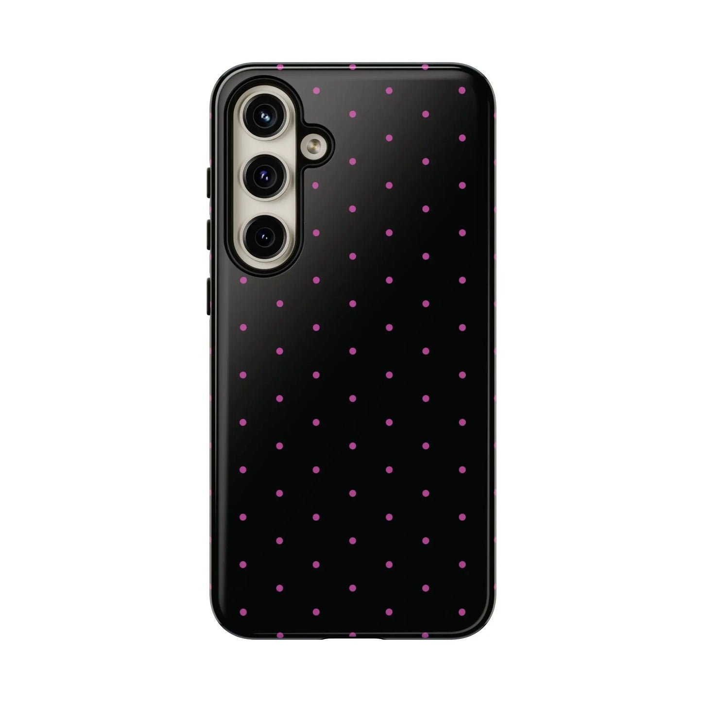 Elegant Pink Dot Black Tough Phone Case Stylish Accessories, - Samsung Galaxy S24 Plus / Glossy - Mobile Phone Cases