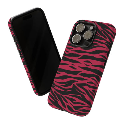 Vibrant magenta wild tiger pattern print phone case with black zebra stripes for iphone 12 pro max back view