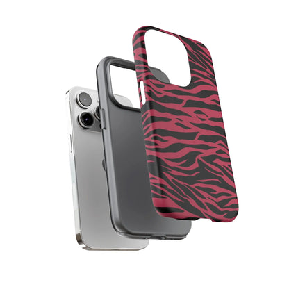 Back side of a vibrant pink and black magenta wild tiger pattern print phone case for iphone 14 pro