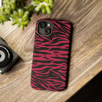 Magenta wild tiger pattern print phone case with vibrant pink and black zebra stripes and a sleek protective design back view