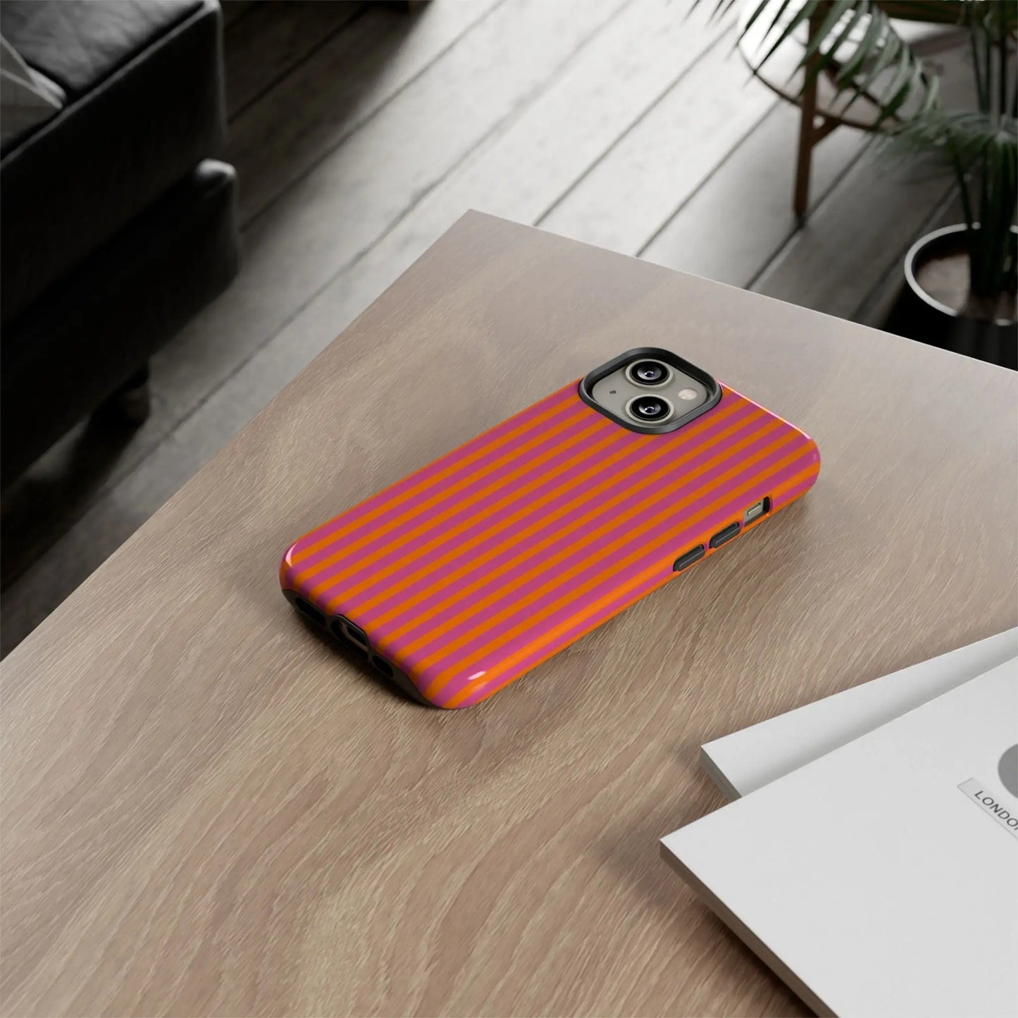 Orange Pink Striped Tough Phone Cases - Phone Case