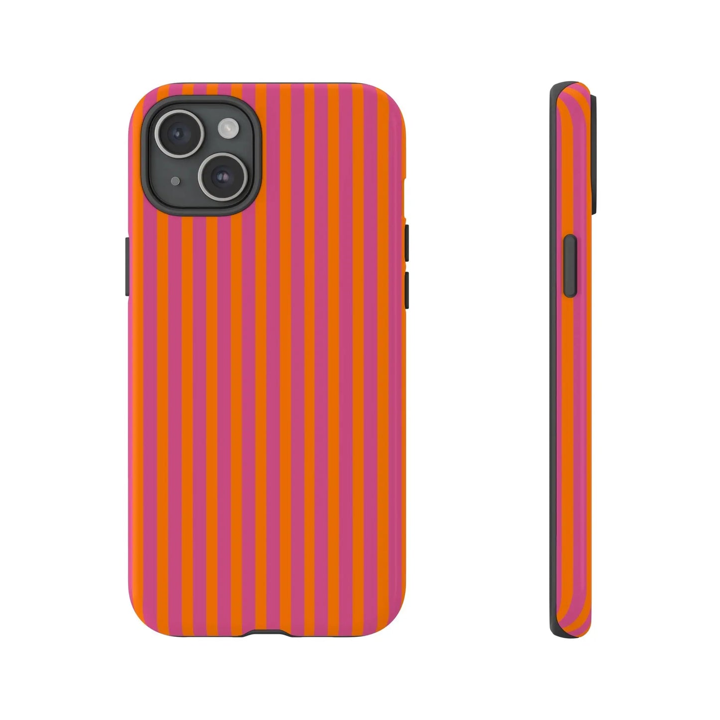 Orange Pink Striped Tough Phone Cases - iPhone 15 Plus / Glossy - Phone Case