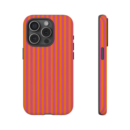 Orange Pink Striped Tough Phone Cases - iPhone 15 Pro / Matte - Phone Case